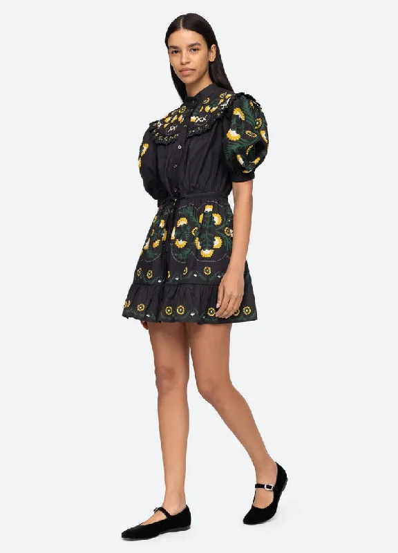 Dress Perle Print Puff Aw23-138 Black Tunics Bridal satin