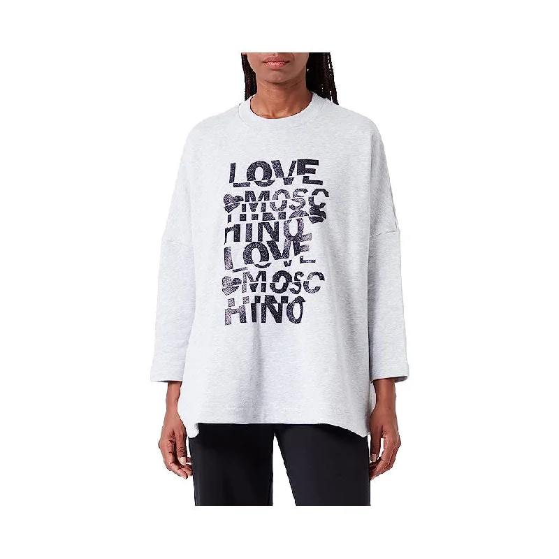 Gray Cotton Women's Oversized Sweatshirt Hoodie with Half-Zip Sporty Casual