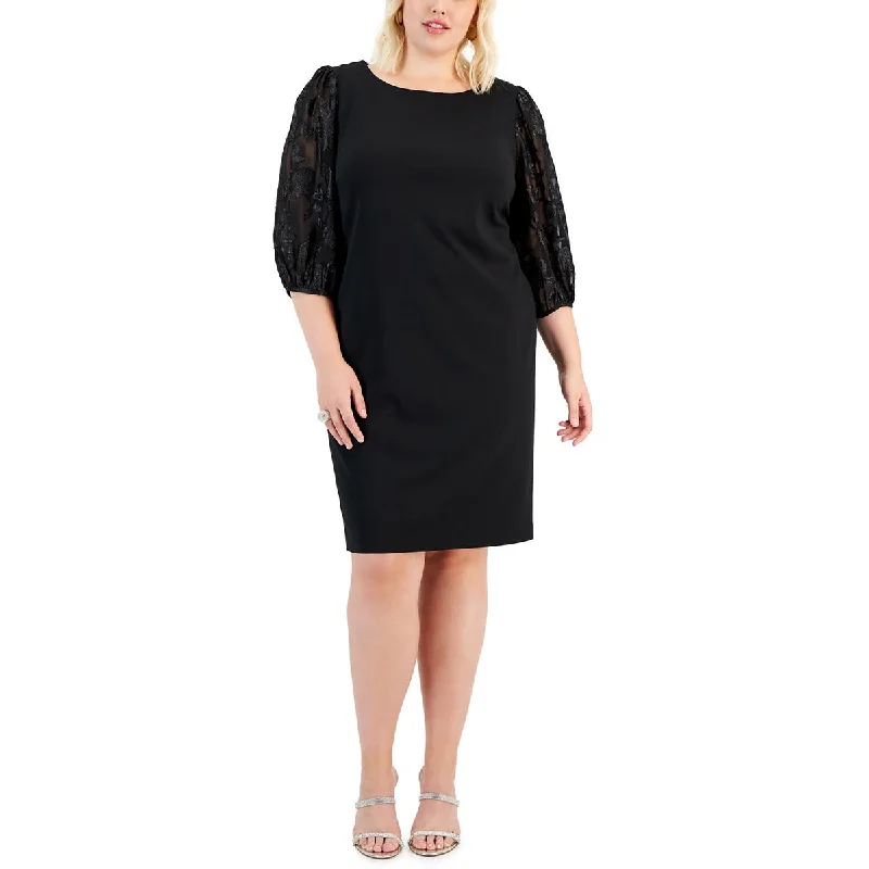 Connected Apparel Womens Plus Shimmer Knee-Length Cocktail And Party Dress Off-the-shoulder Chic Trendy