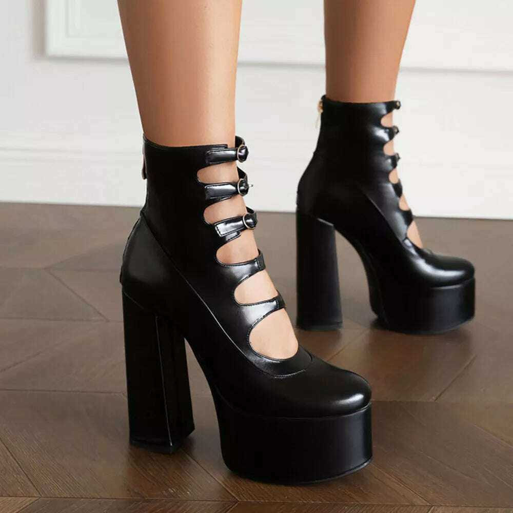 RIBETRINI Platform High Heels Summer Cutout Ankle Boots Zip Design Party Dress Sexy Punk Buckle Round Toe Shoes Motorcycle Boots Tunics Cozy soft RIBETRINI Platform High Heels Summer Cutout Ankle Boots Zip Design Party Dress Sexy Punk Buckle Round Toe Shoes Motorcycle Boots Tunics Cozy soft