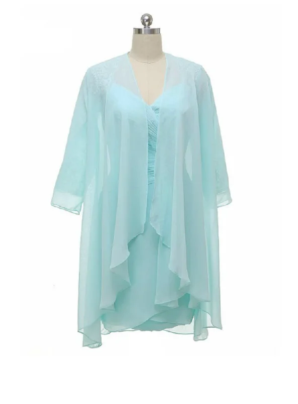 Mint Knee Length Modest Long Sleeve Mother Of The Bride Dresses With Jacket Notch Collar Jacket Peter Pan Collar Jacket Cowl Neck Jacket