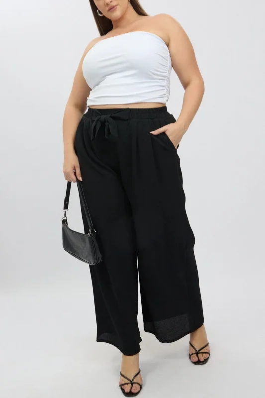 Black High Waist Crepe Wide Leg Pants Classic Chino Pants