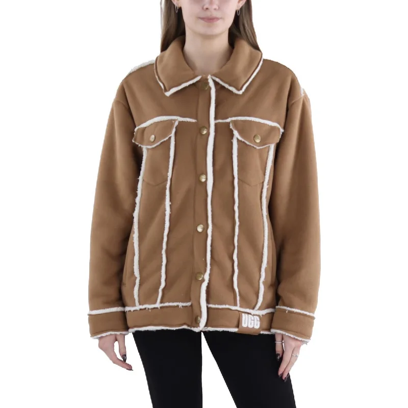 Ugg Womens Frankie Fleece Warm Trucker Jacket Faux Fur Fabric Real Fur Fabric Shearling Fabric