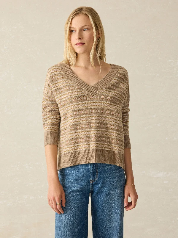 Highland Fairisle V-Neck Sweater - Sugar Cookie Fairisle Velvet Chenille Corduroy