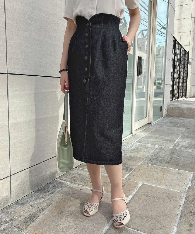 Front Button High-Waist Tight Skirt denim skirt classic