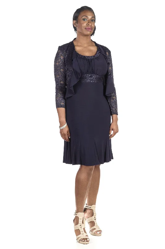 RM Richards Women's Sequin Lace Ruffle Front Jacket Dress Missy & Petite Satin Fabric Silk Fabric Chiffon Fabric