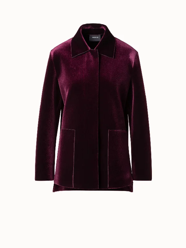 Oversized Neoprene Velvet Jacket Notch Collar Peter Pan Collar Cowl Neck