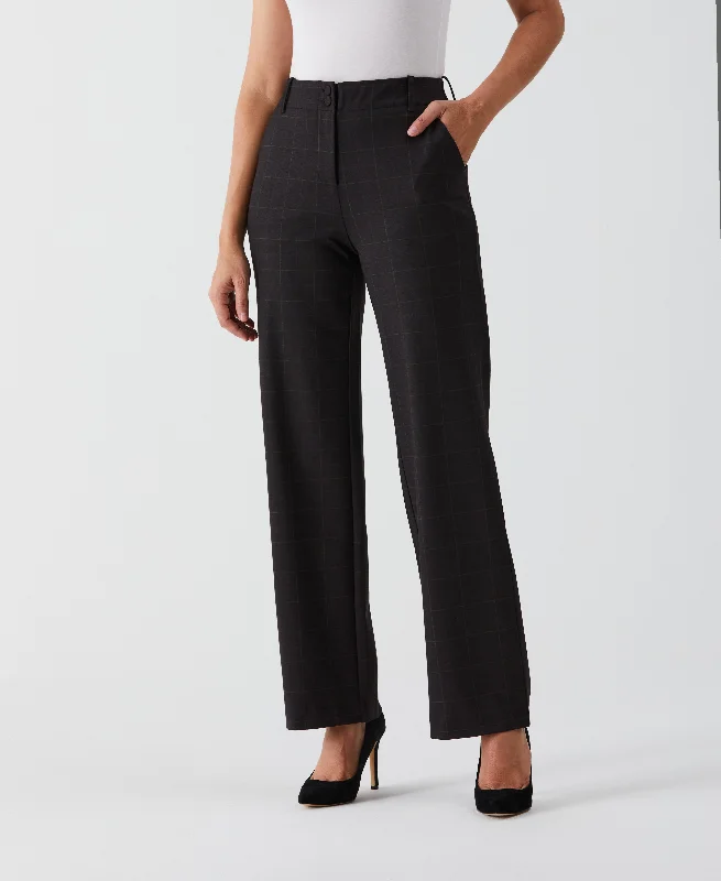 Windowpane Print Straight Leg Pant Slim-Fit Khaki Pants