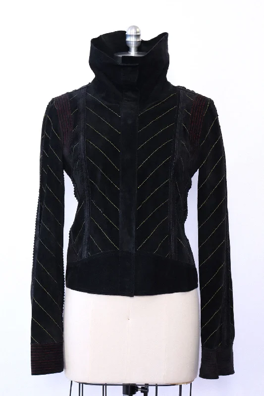 Multicolored Topstitch Suede Jacket XS/S Welt Pockets Slit Pockets Flap Pockets