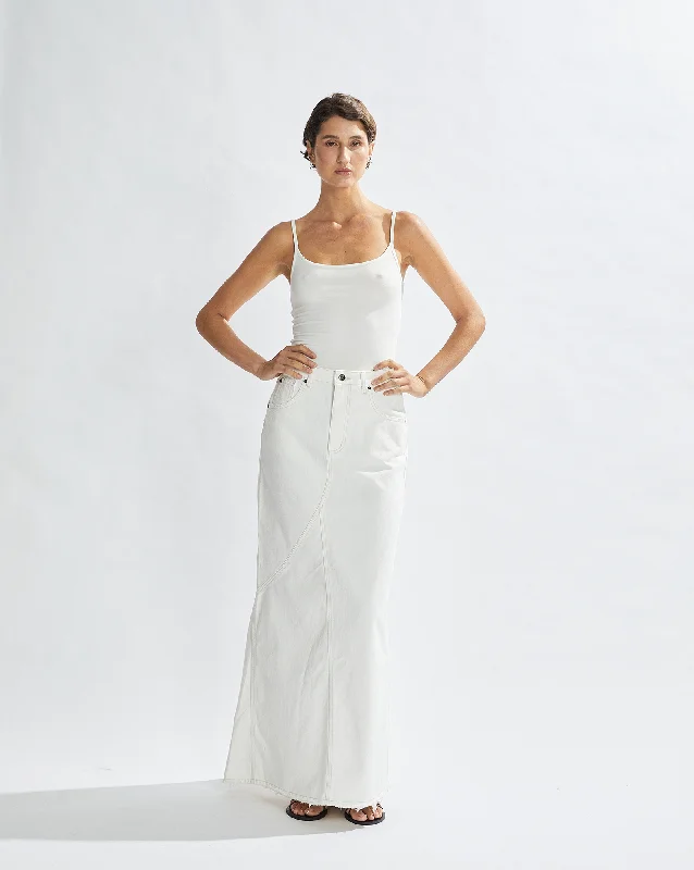 Harley Denim Maxi Skirt White athletic skirt fit