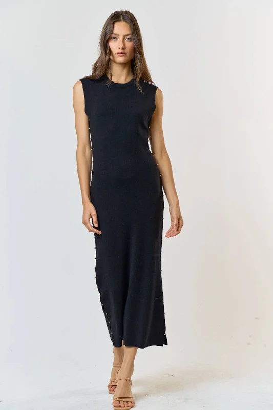 Black Sweater Maxi Dress w/ Stud Detail Slim Fit Regular Fit Oversized