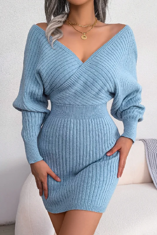 'Daria' V-neck Sweater Dress (3 COLORS) Transparent Opaque Sheer