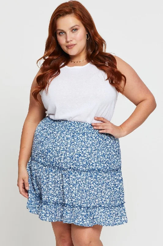 Floral Print Mini Wrap Skirt Ruffle Hem chiffon skirt lightweight