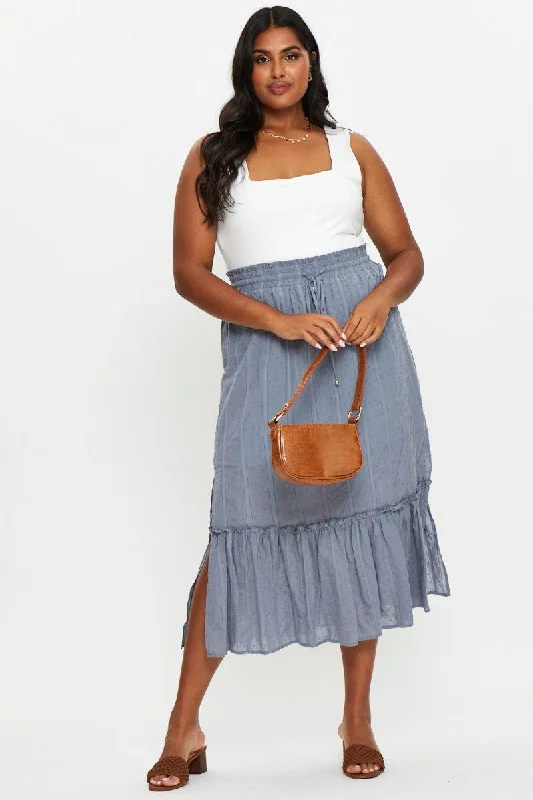 Blue Maxi Skirt Ruffle Hem asymmetrical skirt cut