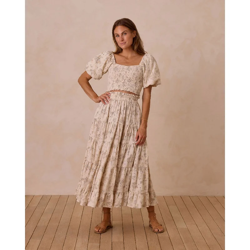 Rylee and Cru Natural Citrus Grove Women Maxi Skirt button skirt front