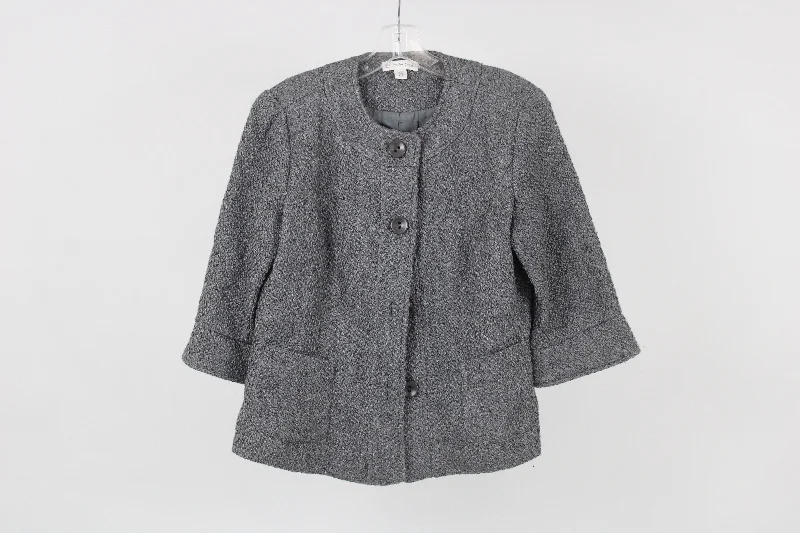 Coldwater Creek Gray Knit Jacket | 12 Petite Wool Jacket Cashmere Jacket Tweed Jacket