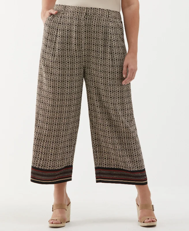 Plus Size Medallion Print Wide Leg Crop Pant Formal Dress Pants