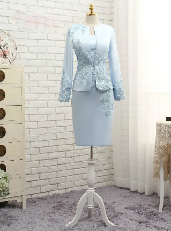 Romantic Blue Mother Of The Bride Dresses Sheath With Jacket Corduroy Jacket Velvet Jacket Brocade Jacket