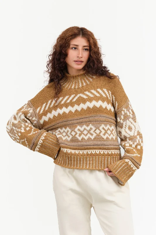 Nadia Jacquard Sweater in Mustard Open Front Closed Front Wrap Front
