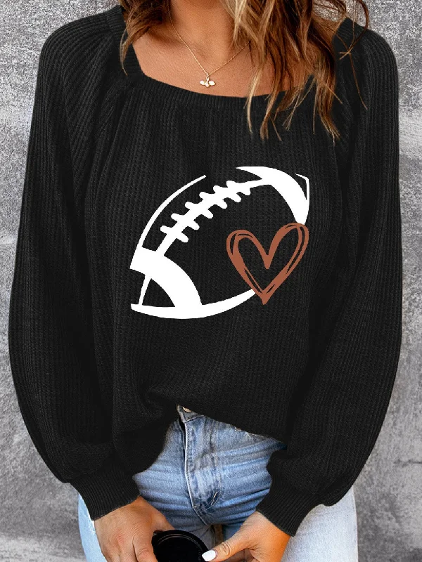 Casual Black Waffle Knit Football Sweater Mesh Sweater Canvas Denim