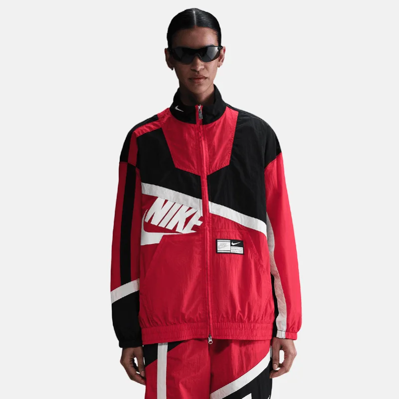 Nike Women's Sportswear Red Oversized Woven Jacket Insulated Jacket Fitted Jacket Loose Jacket