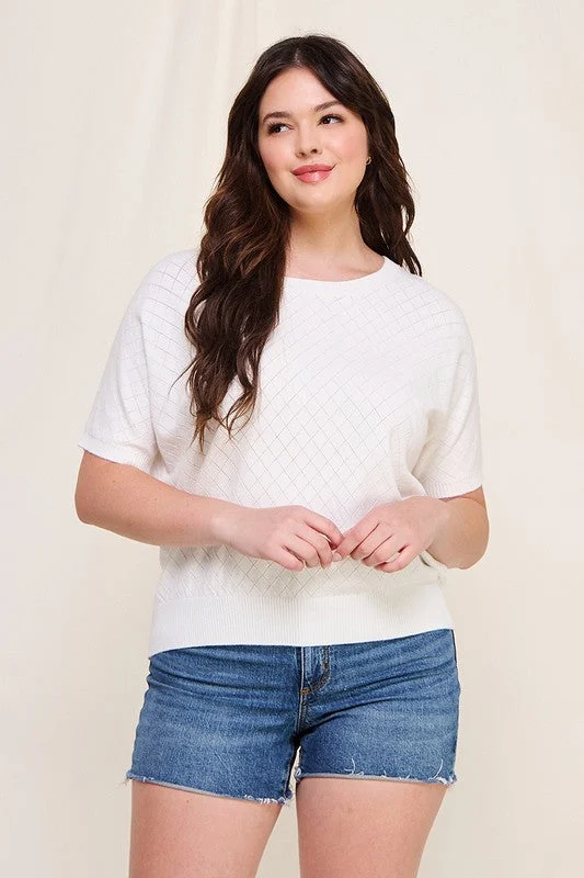 Dolman Pointelle Sweater Top (Plus) Front Pockets Side Pockets Patch Pockets