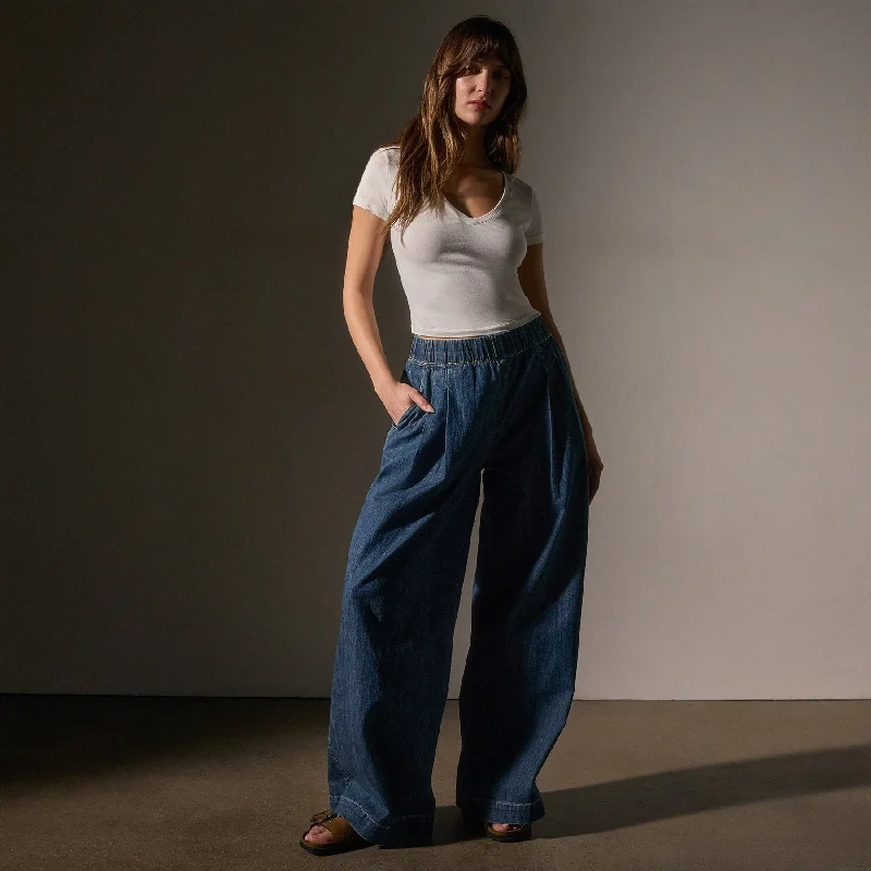 Pleated Denim Pant - Medium Wash Stylish Slim Trousers