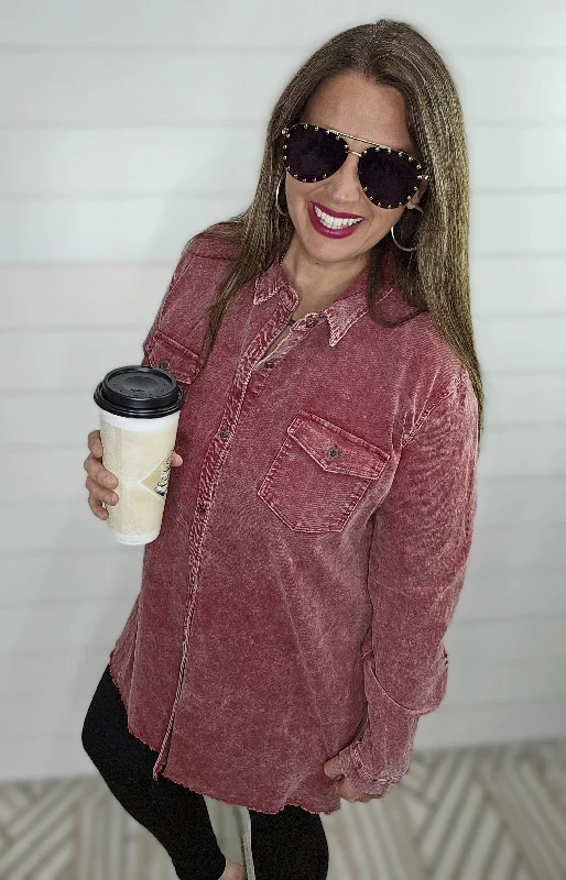 WINE CORDED BUTTON DOWN DRESS/JACKET Tiered Jacket Buttoned Jacket Zippered Jacket