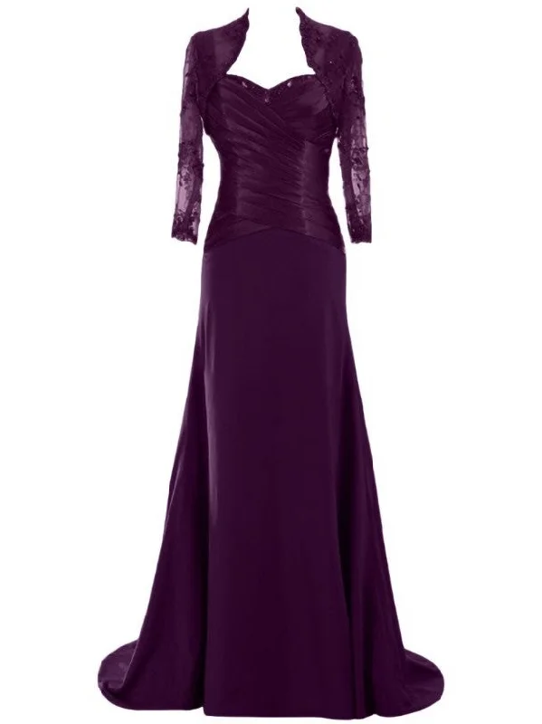 Princess Floor-Length Matte Chiffon Lace Mother of the Bride Dress with Jacket Embroidered Jacket Appliqued Jacket Beaded Jacket