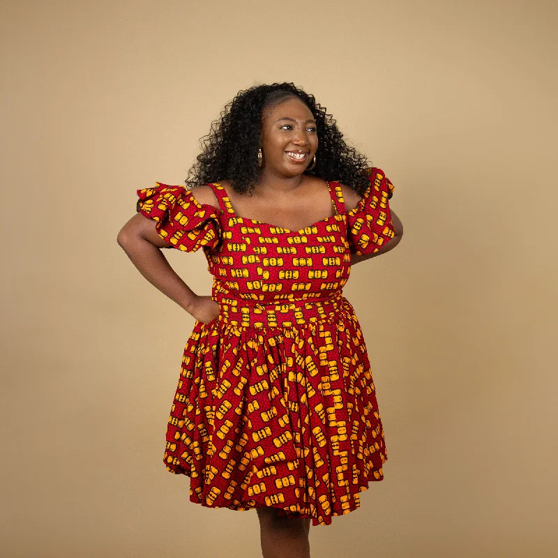 Bow African Print Top and Skater Skirt Set wool skirt breathable