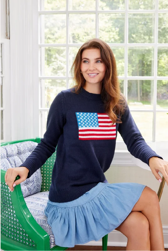 Sail to Sable Navy Classic Flag Sweater Soft Cozy Warm