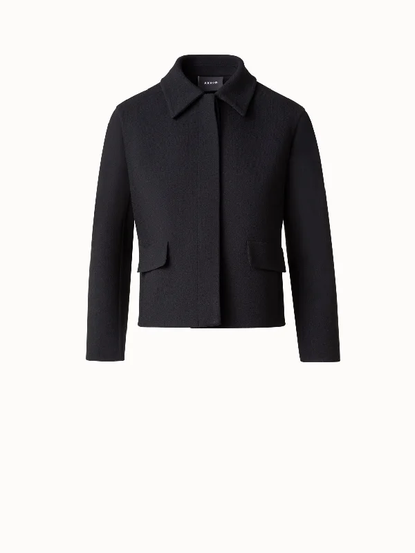 Short Jacket in Double-Face Wool Crêpe Hoodie Zip-Up Jacket Button-Up Jacket