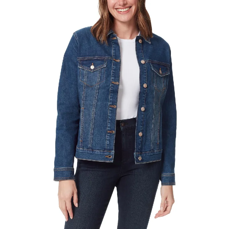 Gloria Vanderbilt Womens Solid Outerwear Denim Jacket Fleece Fabric Down Fabric Feather Fabric