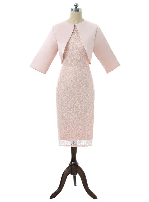 Sheath Knee Length Pink Mother Of The Bride Dresses With Jacket Faux Fur Jacket Real Fur Jacket Shearling Jacket