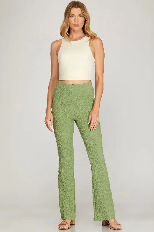 SAGE TEXTURED W/ELASTIC WAIST BAND KNIT PANTS S8SY5007 Comfortable Denim Leggings