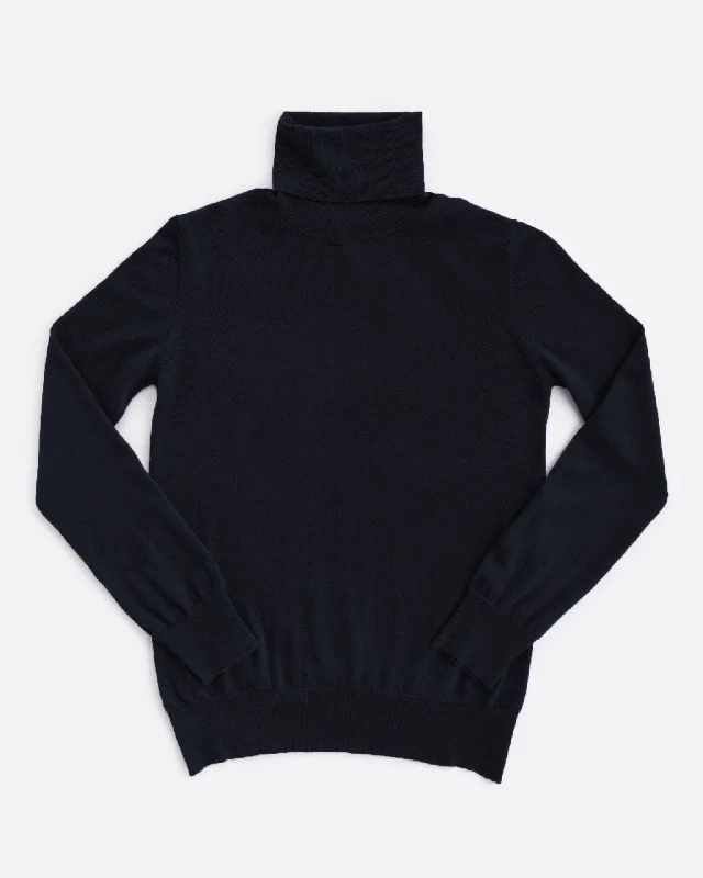 THE SUPER LIGHT ROLLNECK SWEATER | NAVY BLUE Mesh Fabric Canvas Fabric Denim Fabric