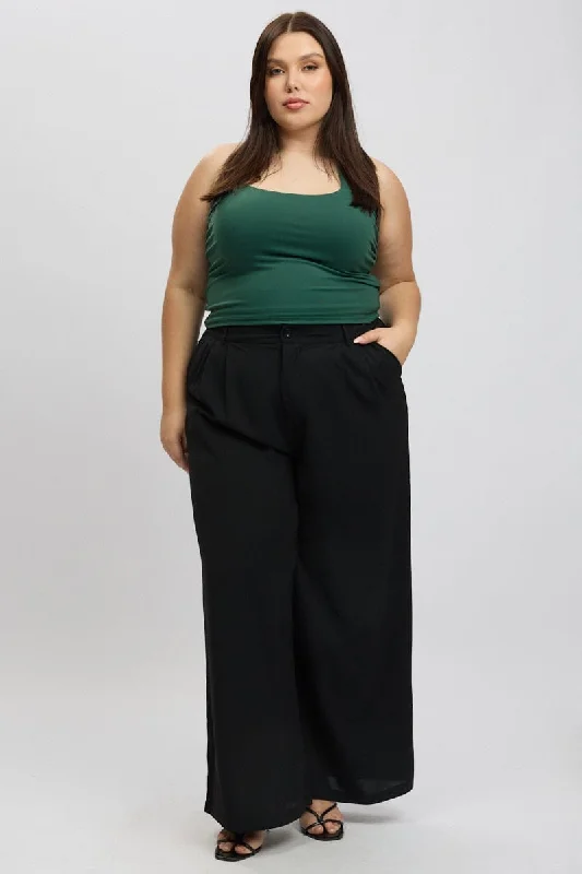 Black Tailored Wide Leg Pants Warm Wool Trousers