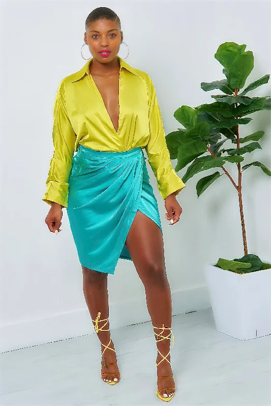 Shantina Lux Color Block Skirt Set-Green seamless skirt comfort