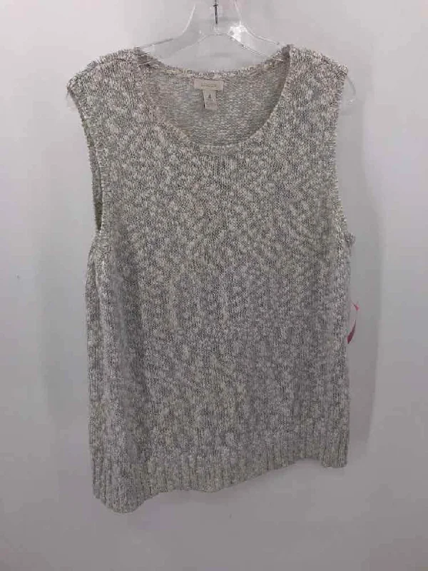 Pre-Owned Chico's Silver Size XXL Sweater Houndstooth Herringbone Solid