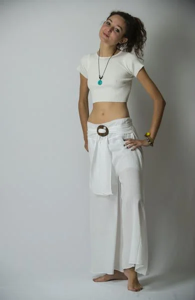 Womens Solid Color Palazzo Pant in White Soft Sweatpants Style