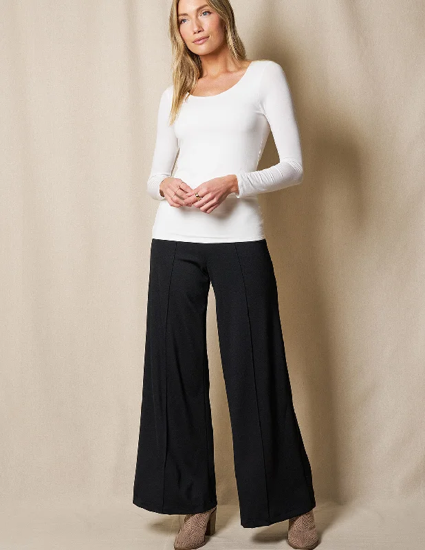 Bamboo Ponte Wide Leg Pants - Black Stylish Harem Pants