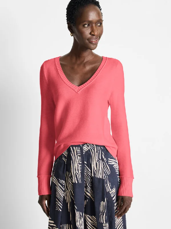 NIC+ZOE Baby Garter V-Neck Sweater Oversized Loose Flowy