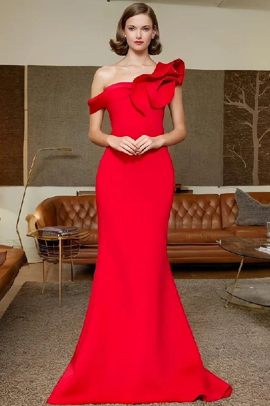 One Shoulder Sleeveless Prom Dress Red Mermaid Long Party Dress Tunics Chic fashionable One Shoulder Sleeveless Prom Dress Red Mermaid Long Party Dress Tunics Chic fashionable