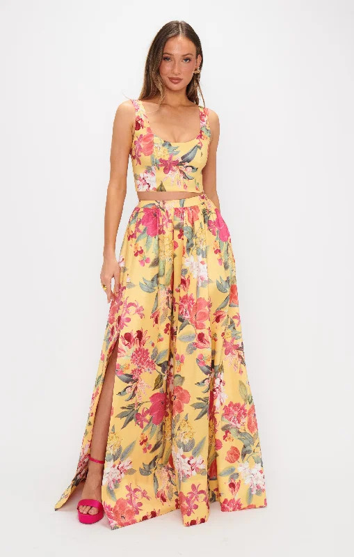 Vivianna Maxi Skirt ~ Mimosa Floral Taffeta wool skirt sturdy