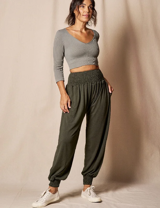 Bamboo / Organic Cotton Taj Pocket Pants - Juniper High-Waist Yoga Pants