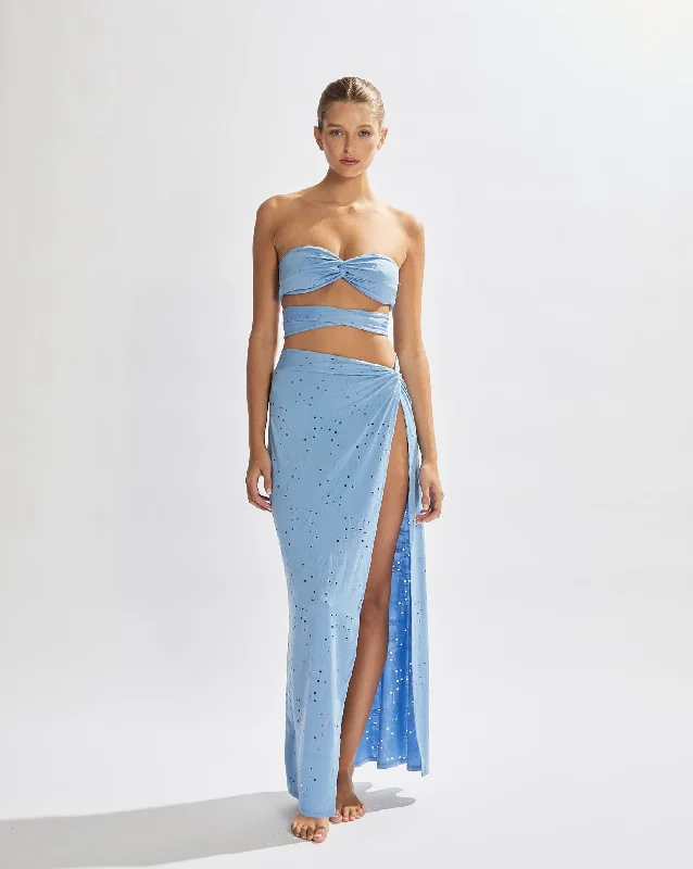 Franco Twist Front Skirt Light Blue spandex blend skirt
