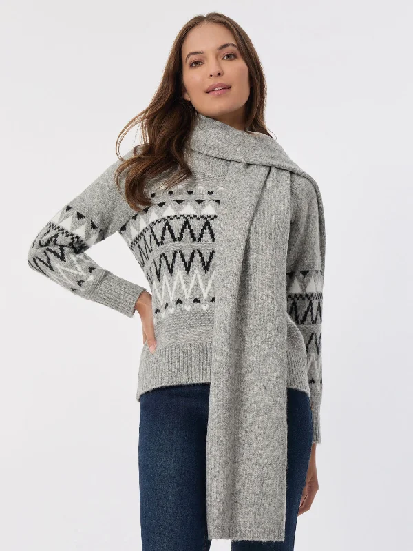 Crew Neck Scarf Sweater Houndstooth Herringbone Solid