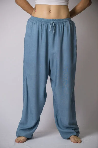 Unisex Solid Color Drawstring Pants in Blue Gray Formal Wide-Leg Pants