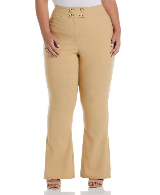 Plus Size Flare Leg Pant with Button Detail Trendy Wide-Legged Trousers