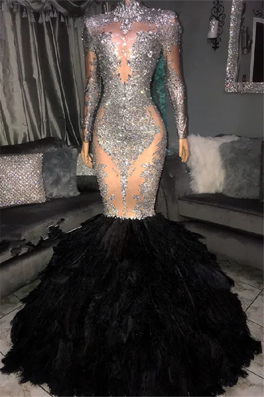 Elegant High Neck Long Sleeves Party Dresses | Feather Sliver Sequins Mermaid Prom Dresses BC1265 Tunics Evening elegant Elegant High Neck Long Sleeves Party Dresses | Feather Sliver Sequins Mermaid Prom Dresses BC1265 Tunics Evening elegant